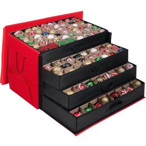 Christmas Ornament Storage Container Box, Adjustable Dividers- Large Christmas Ball Storage Boxes with 3 Removable Trays Keeps Holiday Decorations (192-3")