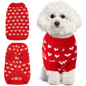 Heart Knit Pet Sweater, Warm Pullover Winter Clothes for Small and Medium Dogs Cats, Soft Puppy Outfit for Cold Weather, Christmas, Valentine's Day (Red, L (Fit 89 lbs, Chest 1314", Neck 1011"))