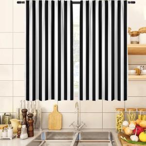 zokyer Black and White Kitchen Curtains Striped Simple Trendy Neutral Art Boys Men Teen Small Short 27.5" W x 39" L Window Treatment Tiers for Bedroom Living Room Bathroom 2 Panels Rod Pocket Drapes