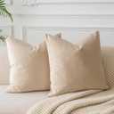 JUSPURBET Throw Pillow Covers Set of 2 Decorative 22x22 Velvet Pillow Covers for Couch Sofa Bed Soft Cushion Covers Cases with Invisible Zipper for Living Room Home Decor,Khaki