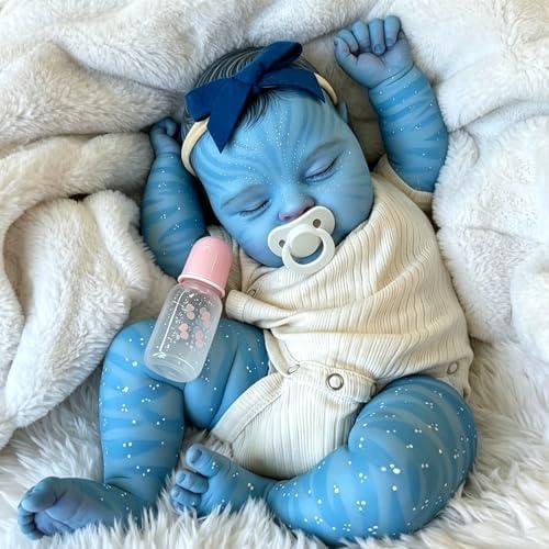 Pinky 20 Inch Reborn Baby Doll Avatar Soft Body Vinyl Realistic Sleeping Newborn Dolls Painted Hair Real Life Elf Baby Dolls Toy for Kids Age 3 +