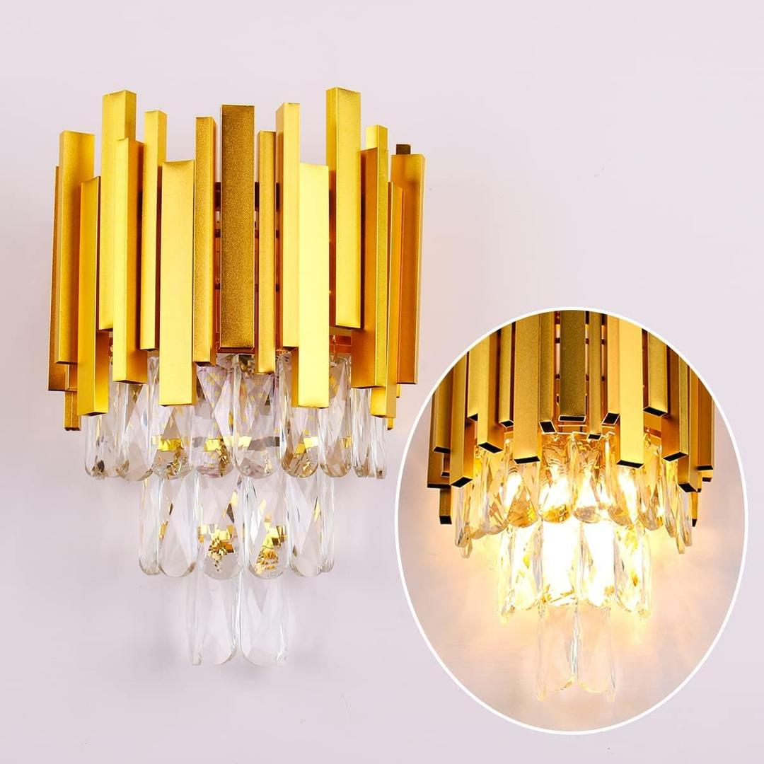 FRIXCHUR Gold Crystal Wall Sconce 3 Tiers Crystal Wall Lighting Gold Wall Lamp Modern Wall Lighting Fixture Crystal Wall Lamp for Bedroom Dining Room Hallway Staircase Lights