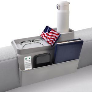 KindGa Couch Cup Holder Tray，Super Large Silicone Sofa Armrest Tray with Side Pockets，Anti-Slip Couch Caddy for Drinks/ Phone/ Remote/ Snacks Sofa Table Organizer，Fathers Day Dad Gifts -Slate Gray