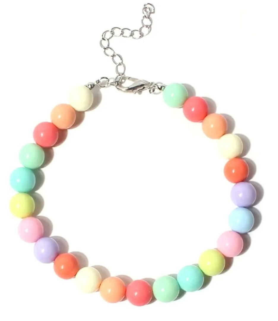 Hosiwei Handmade Rainbow Beaded Dog Collar  16mm Chunky Colorful Candy Pearls with Stainless Steel Wire, Adjustable Pet Necklace Jewelry Accessories for Small, Medium, Large Dogs