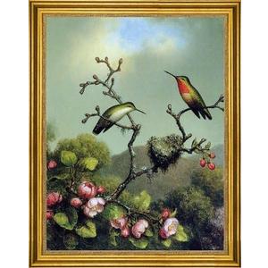 Art Oyster Martin Johnson Heade Ruby Throat of North America - 21" x 28" Premium Canvas Print with Gold Frame
