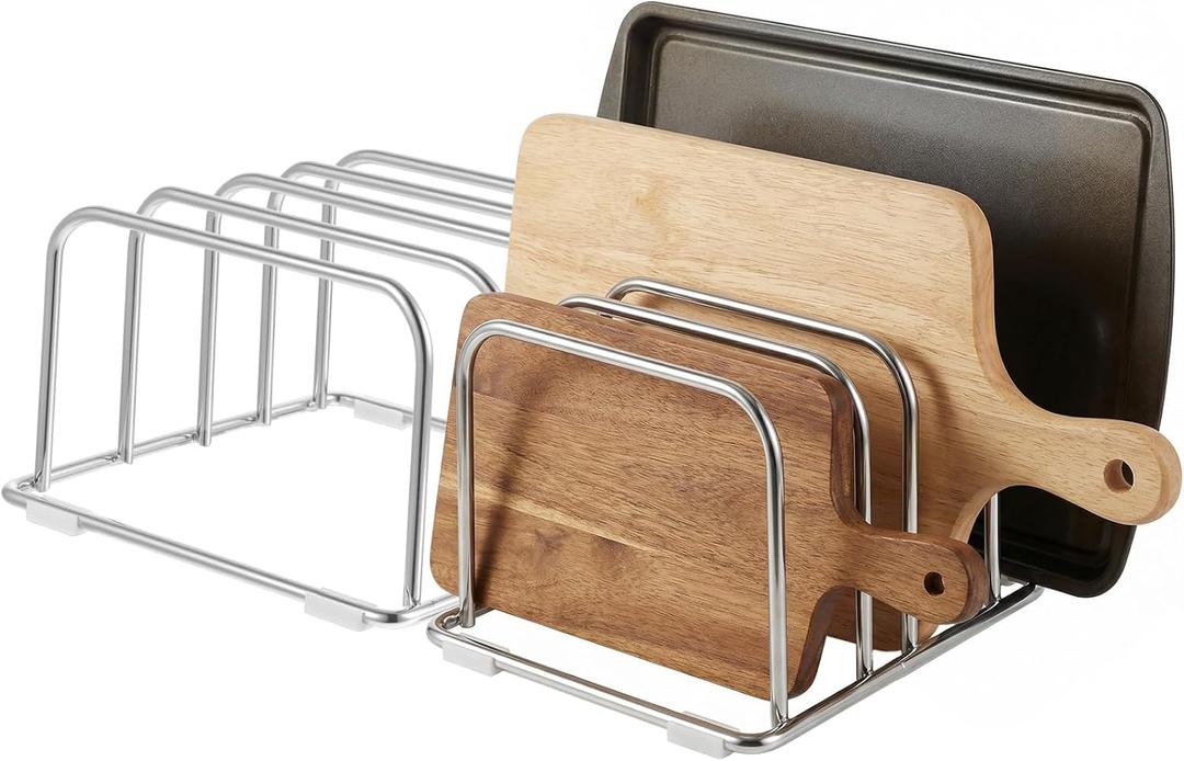 2-Pack Cutting Board Holder Stand 304 Stainless Steel Cutting Board Racks Organizer 4-Tier Chopping Boards Storage Cookie Sheet Baking Sheet Baking Trays,Chopping Boards,Dish 0.9+1.0 Inch Width Slots