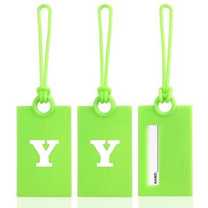 Vigorport Initial Luggage Tags for Suitcase, 9 Pack Bright Silicone Bendable Tags with Privacy Name Card for Travel Sports Easy Identification (Letter Y)