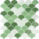 VEELIKE Green Fish Scale Peel and Stick Backsplash Tile Green Back Splash Stick on Tiles for Kitchen 6 Sheets Waterproof Removable Peel and Stick Wall Tiles for Bathroom Living Room Renters 12''x12''