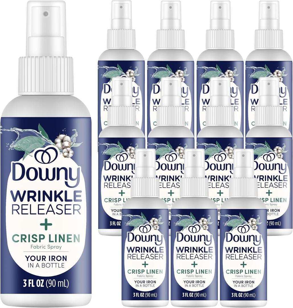 Downy Wrinkle Release Spray Travel Size, All In One Formula, Removes Wrinkles, Static and Odor Eliminator, Light Fresh Scent, 3 Fl Oz, Pack of 12