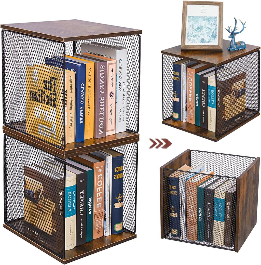 2 Cube Organizer Book Shelfs DIY Variable Stackable Cube Storage Organizer for Kid Bedroom,Living Room,Small Bookshelf Black Brown Wooden,No Vinyl Storage (Toasted Walnut)