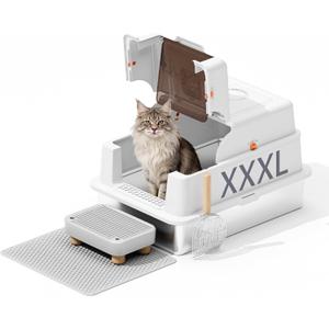 Stainless Steel Litter Box with Lid, 28" Extra Large Cat Litter Pan, Enclosed Metal Litter Box with Litter Scoop & Filter Pedal, Anti-Leakage, Odor Free, Non-Sticky, Anti-Leakage, Easy Cleaning