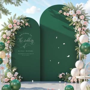 Hunter Green Arch Cover Set of 2-7.2FT, 6FT Christmas Arch Backdrop Cover Spandex Fitted Wedding Arch Stand Covers for Birthday Party Baby Shower Wedding Reception Banquet Photo Background