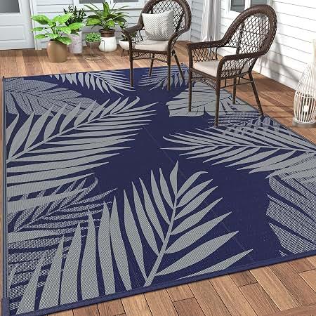 GENIMO Outdoor Rug, Waterproof Plastic Rugs for Patio, 5'x8' Blue Grey
Outside Large Leaf Carpet Mat for Porch Decor, Deck, Balcony, Camping, RV, Backyard, Picnic, Beach, Reversible, Foldable