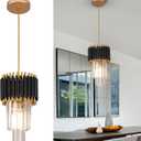 Crystal Chandelier Gold Pendant Light Fixtures Modern Crystal Pendant Light for Kitchen Island D7.5'' Black and Gold Chandelier for Dining Room Bedroom Living Room Hanging Light with a Bulb