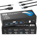 8K@60Hz HDMI DisplayPort KVM Switch 2 Monitors 2 Computers, 4K@120Hz Dual Monitor KVM Switches HDMI DisplayPort for 2 Computers Share 2 Monitors and 4 USB Devices for Keybord Mouse Printer Hard Drive