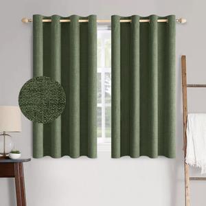 2 x MIULEE 100% Blackout Linen Textured Curtains for Bedroom Solid Thermal Insulated Olive Green Grommet Room Darkening Curtains & Drapes Luxury Decor for Living Room Nursery 52 x 63 Inch (2 Panels)
