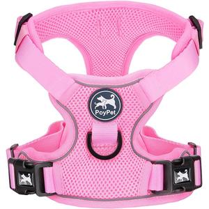 PoyPet Reflective Soft Breathable Mesh Dog Harness No Choke Double Padded Vest Adjustable(Light Pink,XS)