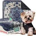 PUPIBOO Washable Pee Pads for Dogs and Cats - Super Absorbent Reusable Puppy Training Pads - 100% Waterproof, Leak-Proof & Non-Slip Whelping Pads for Pet Housebreaking (22 x 22 Inch (Pack of 2), Blue Medallion)