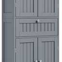 ChooChoo 51" H Tall Bathroom Floor Cabinet, Modern Bathroom Storage Cabinet with Drawer and Adjustable Shelves, Freestanding Kitchen Pantry Cupboard with 4 Doors for Living Room, Grey
