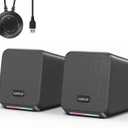 Uakinat Computer Speakers,with 7 Colorful RGB Lights, Headphone Jack, Enhanced Bass and Volume Control, PC Speakers USB Powered Gaming Speakers for Laptop Monitor PC Tablet Phone, Black