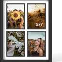 iRahmen 5x7 Collage Picture Frames,Fits Four 5x7,Wood Tempered Glass Black, Four 5X7 in