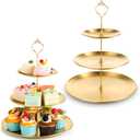 2Pcs 3 Tier Stainless Steel Cupcake Stand, Gold Tiered Dessert Stand Round Shape Dessert Serving Tray Cookie Candy Buffet Stands for Wedding, Birthday, Tea Party, Baby Shower, Christmas