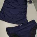 Women's Twist Front Bandeau Tankini Set Two Pieces Ruched Tummy Control Suimsuit with Mid Waist Briefs Large