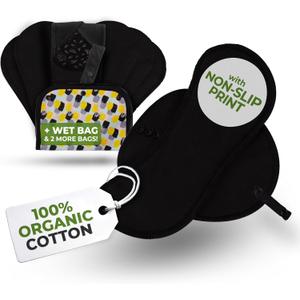 Non-Slip Reusable Organic Panty Liners for Women & Teens (Small 7-Pack)  100% Breathable, High-Temp Washable Cloth Panty Liners for Vaginal Discharge  Soft Cotton Keep You Fresh & Dry for Daily Use (Black)