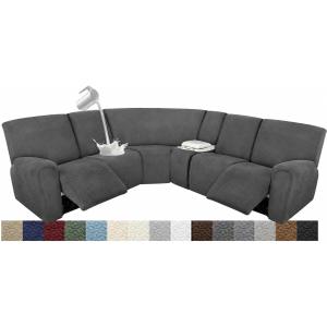 Waterproof Sectional Recliner Couch Covers for Reclining Couches Washable L Shaped Sofa Cover for Dogs Sectional Stretch Corner Recliner Slipcovers (5 Seater 1 Console Cover, Charcoal Gray)