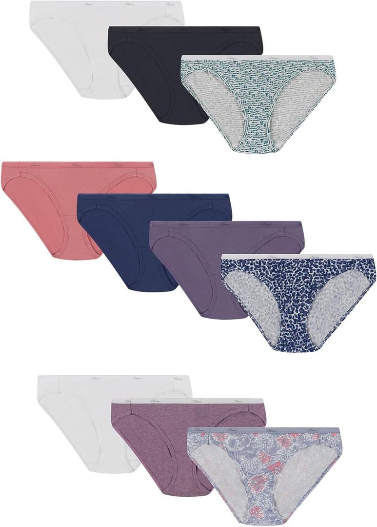 Hanes Women's Underwear Pack, 10-Pack, Full-Coverage Cotton Blend Panties, Moisture-Wicking Underwear for Women (Size 9)