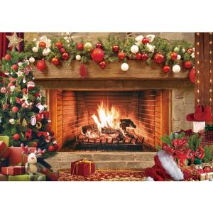 Msocio 7x5ft Polyester Fabric Christmas Fireplace Backdrop Vintage Xmas Tree Sock Background Photography for Kids Portrait Party Decorations Photo Studio Booth Props Decor Supplies