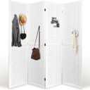 Room Divider, 5.6FT Folding Room Divider Panel, 4 Panel Pegboard Display Wood Partition Wall Divider for Room Separation& Craft Shows, White