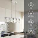 Zevluck 5 Light Island Lights for Kitchen, Nickel Brushed Chandelier Light Fixture with Glass Shades, Dining Room Light Fixtures Over Table with Adjustable Rods, Farmhouse Chandeliers for Dining Room
