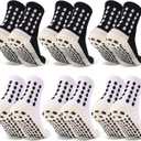 Barrlves 6 Pairs Kids Grip Soccer Socks Cushioned Non Slip Football Athletic Sports Socks for Boys Girls (White)