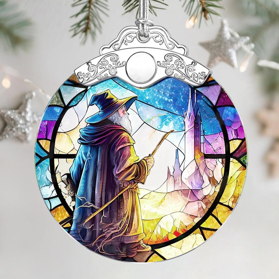 Christmas Ornaments: Stained Glass Ornament, Christmas Tree Ornament, Hanging Ornaments for Home Decor & Xmas Tree Decorations  Exquisite Holiday Decor, Gifts & Holiday Present - Witch (Wizard)