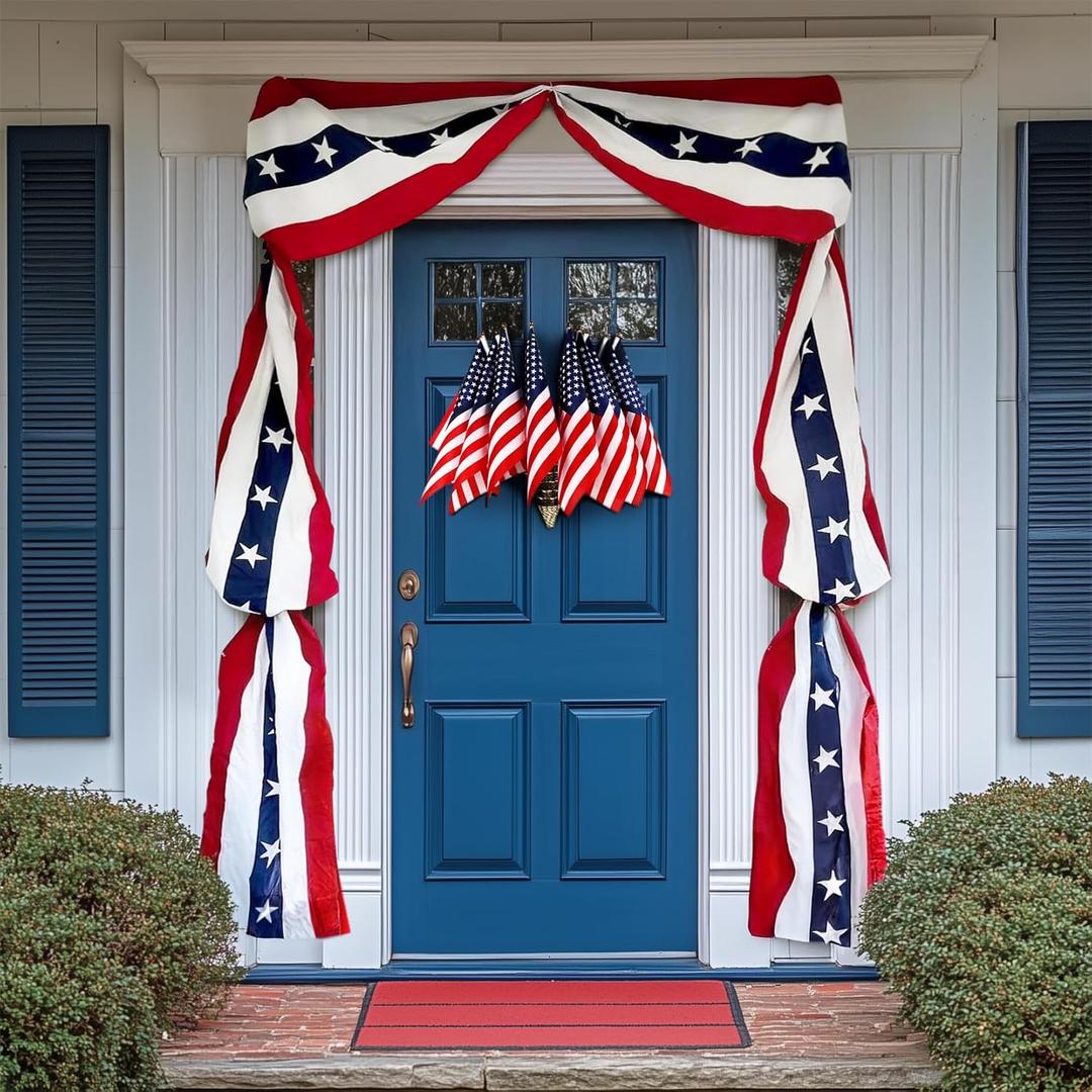 MCJC Patriotic Door Decorations Set, American Flag Bunting with Stars, Triangle Flag Garland, Front Door Display for 4th of July