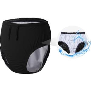 Reusable Swim Diapers for Adults Waterproof Leakproof Incontinence Swimwear Underwear for Men and Women with Special NeedsBlack 2XL
