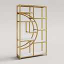 Tribesigns Bookshelf Industrial 5 Tier Etagere Bookcase, Freestanding Tall Bookshelves Display Shelf Storage Organizer with 9-Open Storage Shelf for Living Room, Bedroom, Color: White Marbling and Gold