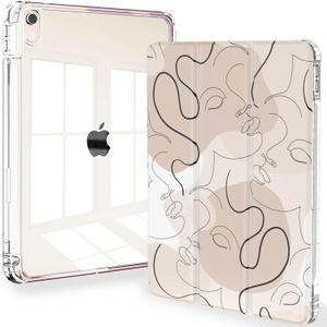Feams Slim Case for iPad Air 11-inch M3 2025 / M2 2024, iPad Air 5th Generation 2022 / iPad Air 4th Generation 2020 10.9 Inch Case Clear Back with Pencil Holder & Auto Sleep, Abstract Line Art