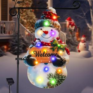 Lighted Christmas Garden Flag 22x13, 8 Modes Double Sided Solar Christmas Decorations Outdoor LED Navidad Flag, Yard Decorations for Xmas Patio Lawn Porch (Snowman Multicolor)