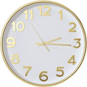 Wall Clock Silent Non-Ticking Battery Operated Indoor Analog Simple Style Modern Quartz Movement 3D Dial Easy to Read Decor for Home/Office/Living Room/Bedroom/Kitchen (White-Gold, 12 inch)