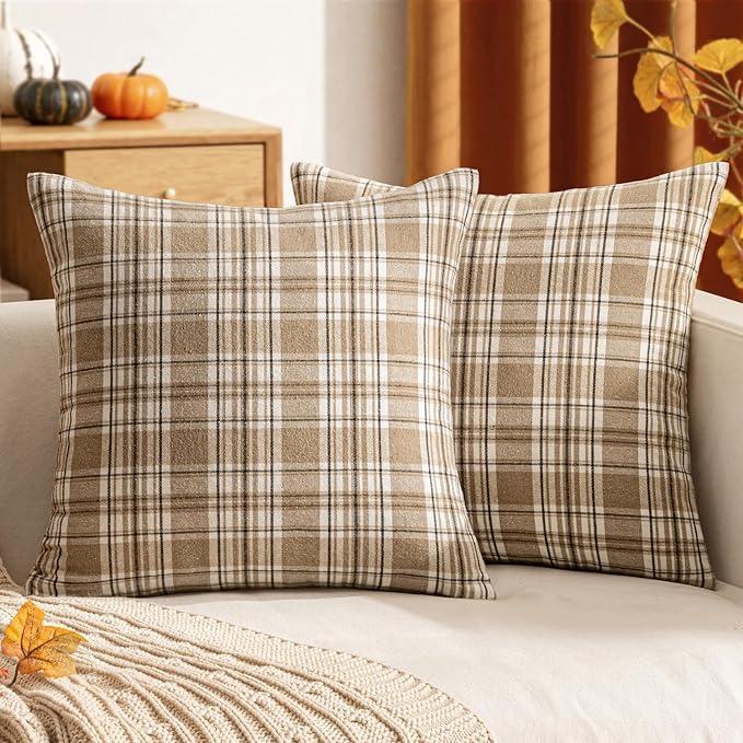 Woaboy Pack of 2 Buffalo Check Throw Pillow Covers Plaids Farmhouse Throw Pillows Linen Soft Decorative Couch Pillow Covers Home Decor for Cushion Sofa Bedroom 18x18 Inch Cream White