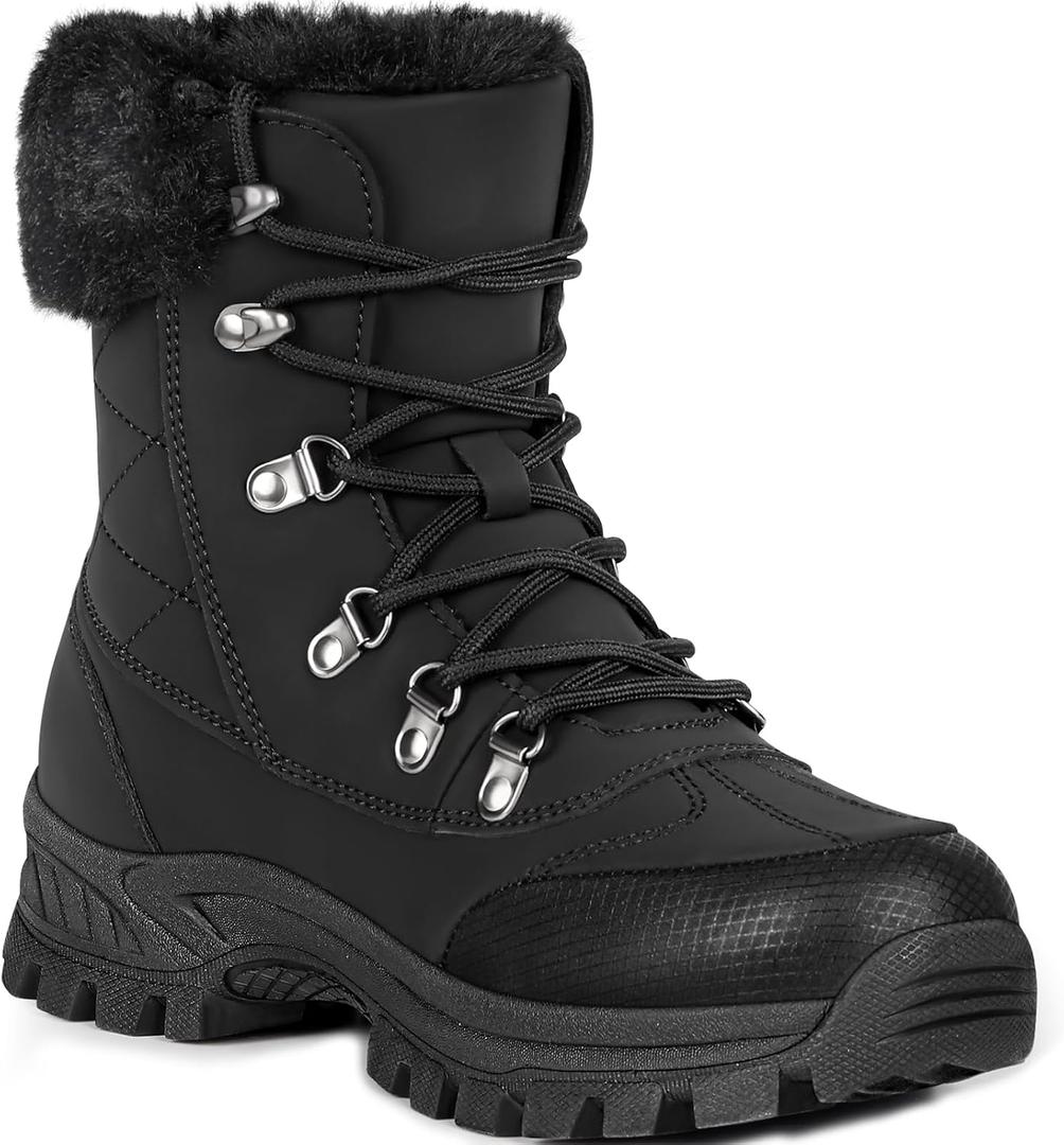 Women's Waterproof Winter Snow BootsWarm Faux Fur Lined Insulated Lightweight Non-Slip Lace-Up Mid-Calf Booties, 10
