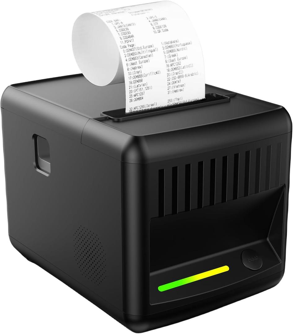 POS Receipt Printer, 80mm Thermal Printer with Auto Cutter, Large-Capacity Paper Bin, Wall-Mountable, High-Speed Printing, Compatible with Cash Drawer, Fits Catering/Retail/Logistics (light black)