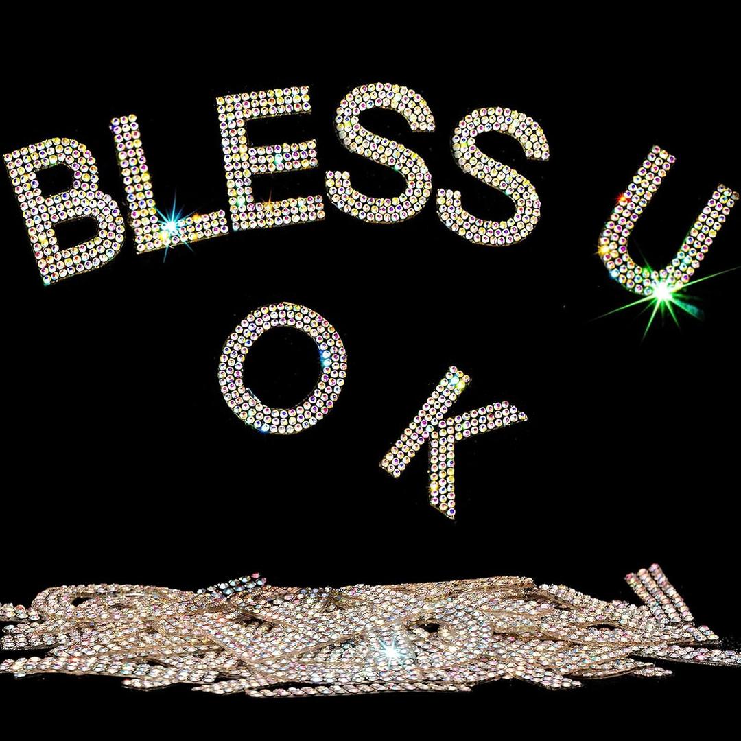 Locacrystal 34Pcs Bling Rhinestone Alphabet Letter Stickers, A-Z Letters Self-Adhesive Iron-on Crystal Rhinestones Word Stickers for Cars Arts Crafts Clothing DIY Decoration(Crystal AB) (1.57" 34pcs)