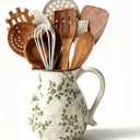 Ceramic Utensil Holder for Kitchen Counter, 6.1 Inch Vintage Farmhouse Rustic Cooking Utensil Holder, Modern Home Decor Countertop Organizer Crock for Flower Pot, Spoons & Kitchen Tools