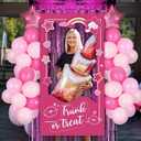 35 Pcs Halloween Trunk or Treat Car Decorations Kit Hot Pink Girls Theme Trunk or Treat Decorations with Balloon and Pink Photo Props for Car Garage Door Entryway Party Decor