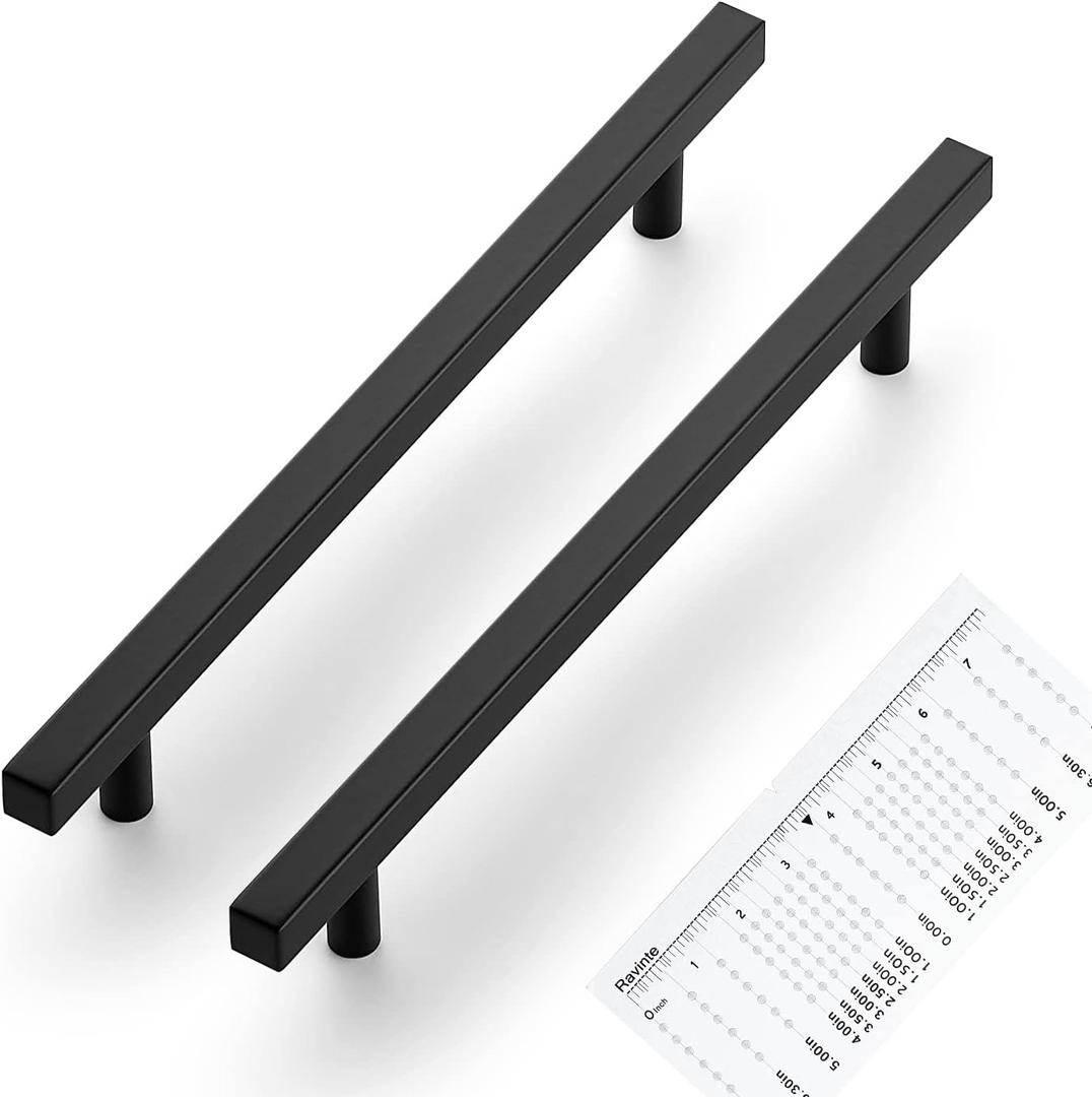 Ravinte 5 Pack Matte Black Cabinet Pulls 7-1/2 inch Black Cabinet Handles Kitchen Pulls for Cabinets with Mounting Template 10 inch Overall Length