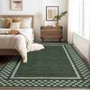 GarveeHome 5x7 Washable Area Rug for Bedroom Living Room Non Slip Modern Bordered Throw Rugs Low Pile Soft Checkered Dining Room Area Rugs Geometric Throw Carpet for Kitchen Nursery Office, Green