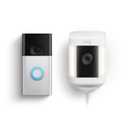 Ring Video Doorbell (Satin Nickel) with Spotlight Cam Plus, Plug-In White